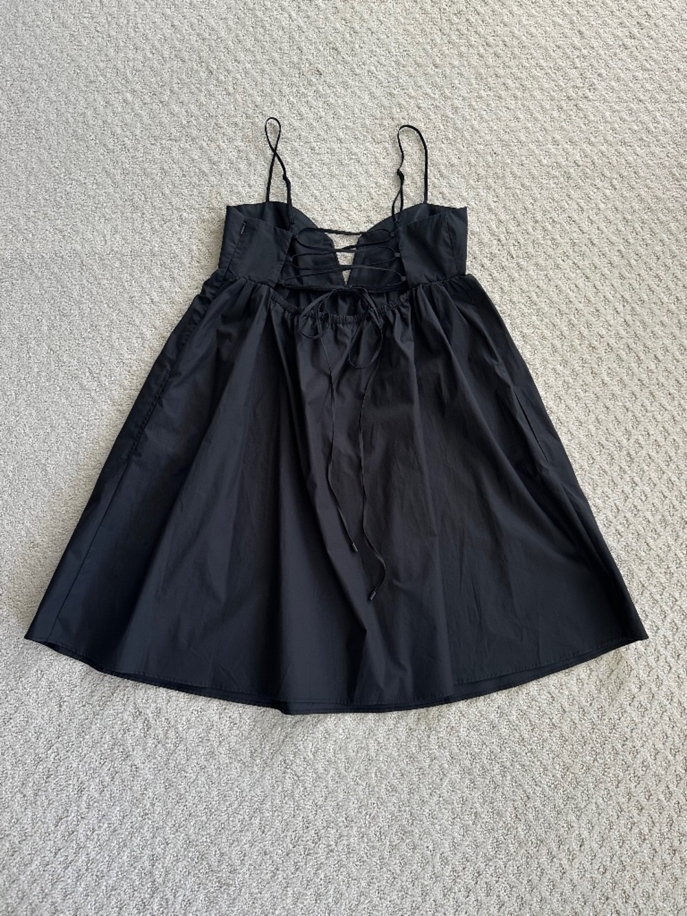 Susana Monaco Cotton Poplin Lace-Up Babydoll Mini Dress Black XL Lightweight NWT - Picture 10 of 16